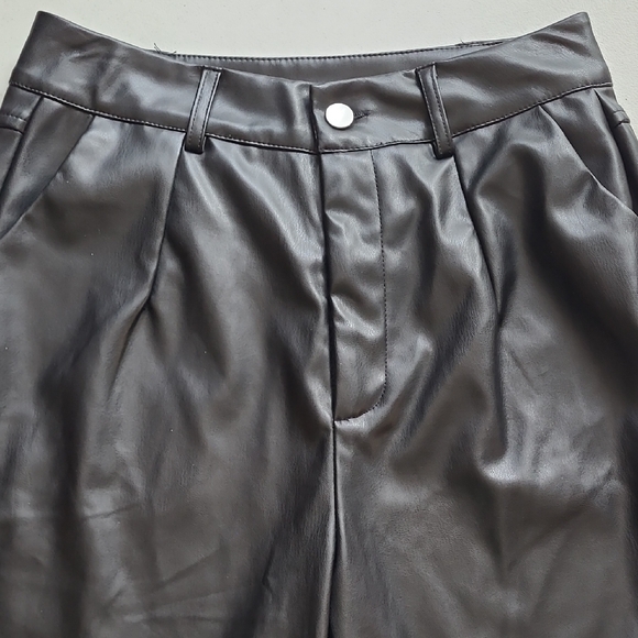 SM Wet Seal Dark Black Faux Leather Trousers Y2K - Picture 3 of 9